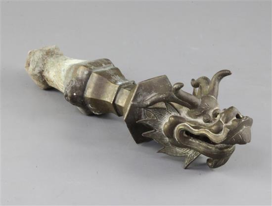 A Chinese bronze temple banner mount, 19th century, 28cm long